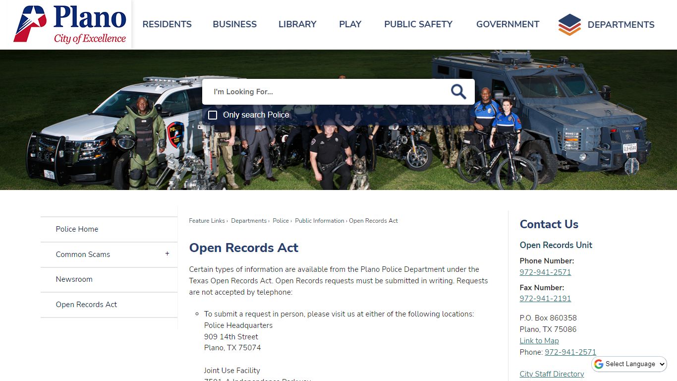 Open Records Act | Plano, TX - Official Website