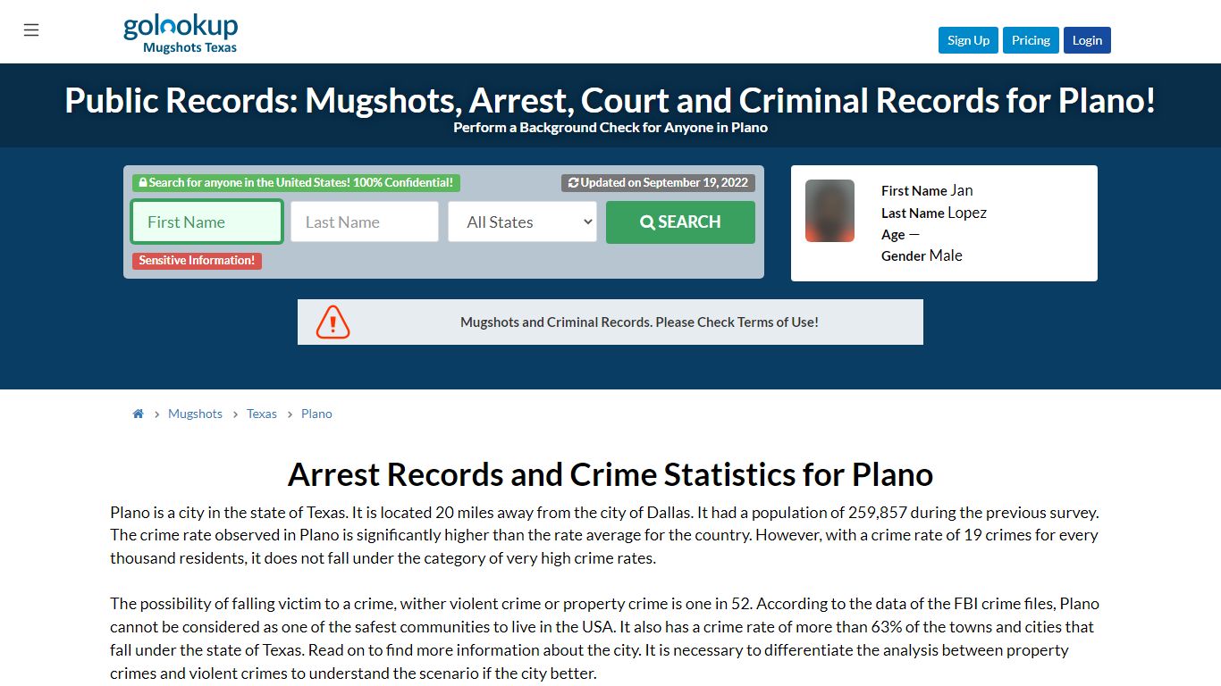 Mugshots Plano, Arrest Records Plano - GoLookUp